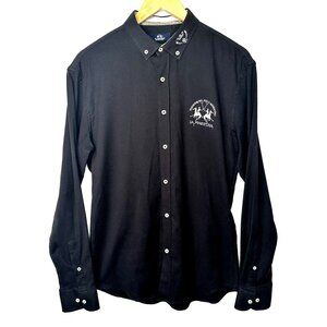 La Martina Buenos Aires Mens Shirt Button Up Slim Fit Long Sleeve Black Small